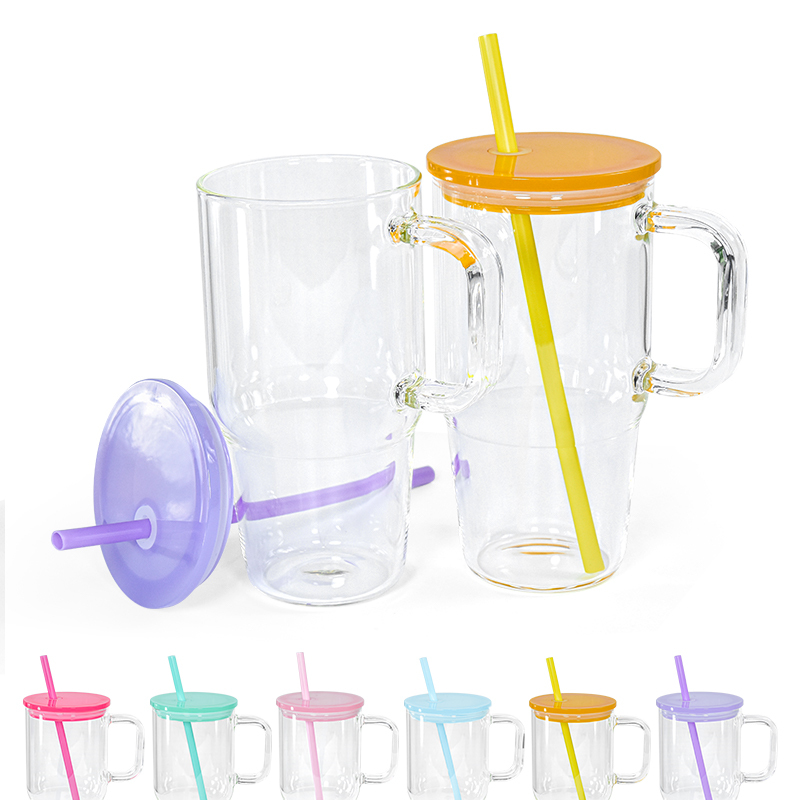 20oz Glass Tumbler with Handle Glass Mug Tumbler Cups  Kids 20oz Jelly clear Glass Mugs for Sublimation and UV DTF Wraps