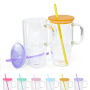 20oz Glass Tumbler with Handle Glass Mug Tumbler Cups  Kids 20oz Jelly clear Glass Mugs for Sublimation and UV DTF Wraps