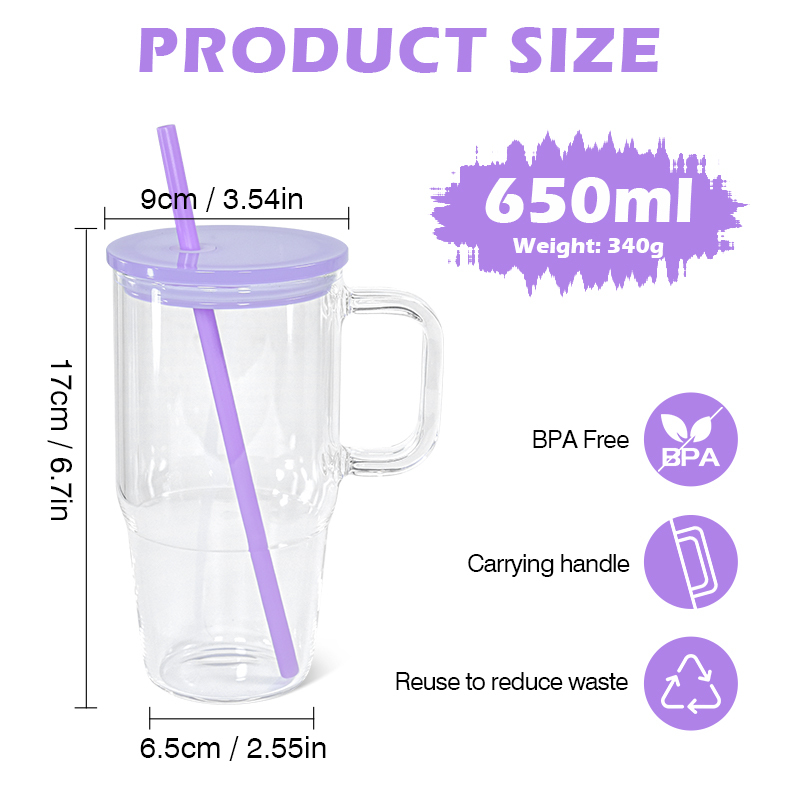 20oz Glass Tumbler with Handle Glass Mug Tumbler Cups  Kids 20oz Jelly clear Glass Mugs for Sublimation and UV DTF Wraps