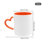 China Warehouse 11oz Sublimation Blanks Inner Colored Ceramic Mug with Colored Heart Shaped Handle