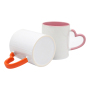 China Warehouse 11oz Sublimation Blanks Inner Colored Ceramic Mug with Colored Heart Shaped Handle