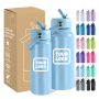 Custom logo 18oz 32oz Stainless Steel Bottle Vacuum Mug Insulated Water Bottle Large Flask with Colored Handle Lid Rubber Bottom