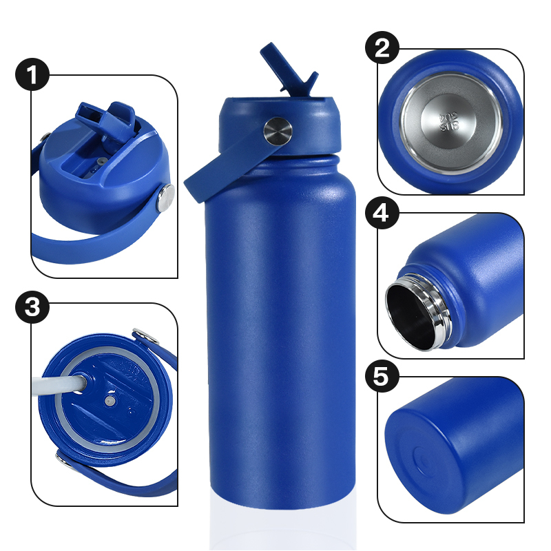 Custom logo 18oz 32oz Stainless Steel Bottle Vacuum Mug Insulated Water Bottle Large Flask with Colored Handle Lid Rubber Bottom