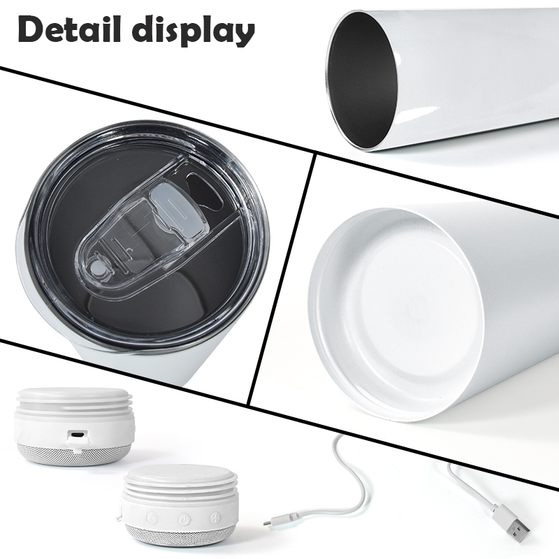 RTS US 20oz Stainless Steel Tumbler Small Pack Black White Wireless Speaker Tumbler 25pcs Blank for Sublimation Printing