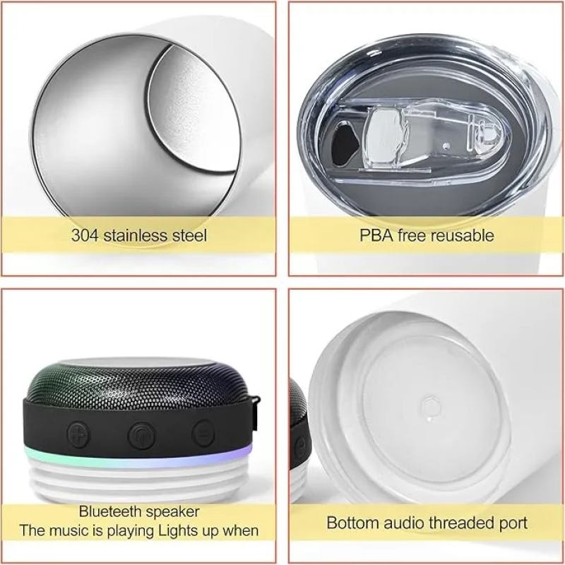 RTS US 20oz Stainless Steel Tumbler Small Pack Black White Wireless Speaker Tumbler 25pcs Blank for Sublimation Printing