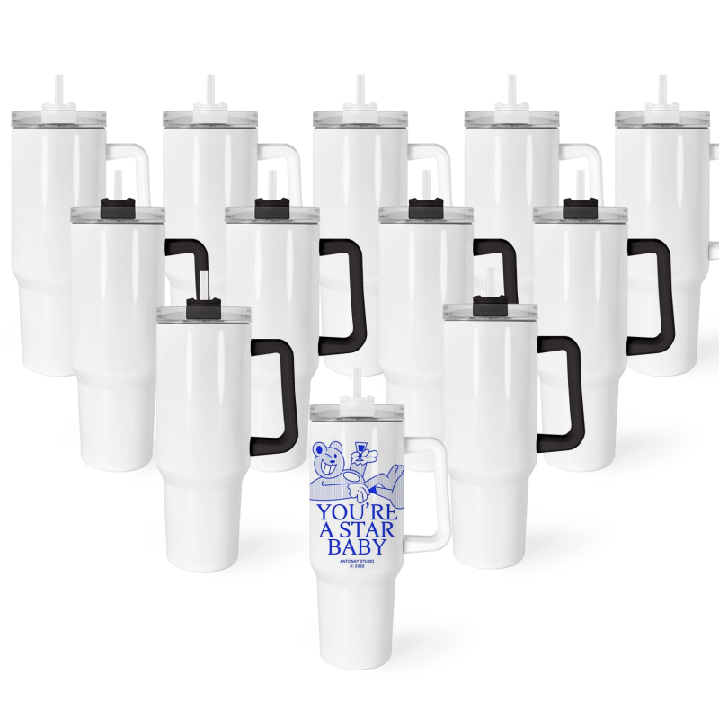 Free Shipping USA Warehouse Small Pack 12pcs/ctn 40oz Sublimation White Tumbler 6pcs Black 6 Pcs All White Mixed in a Box