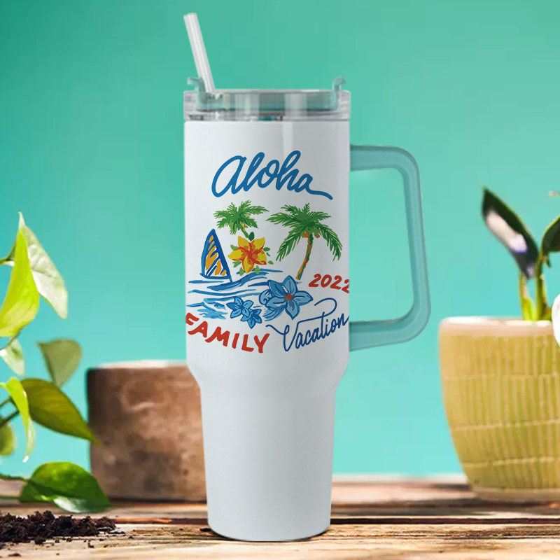 40oz Sublimation White Tumbler With Colored Handle and Lids Travel Mug 5 Colors Mixed