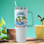 40oz Sublimation White Tumbler With Colored Handle and Lids Travel Mug 5 Colors Mixed