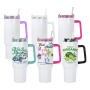 40oz Sublimation White Tumbler With Colored Handle and Lids Travel Mug 5 Colors Mixed