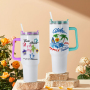 40oz Sublimation White Tumbler With Colored Handle and Lids Travel Mug 5 Colors Mixed