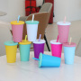 New 20oz/600ml Personalized Reusable Colored Plastic Straw Tumbler PP Drink Cold Cup with Lid and Straw for Parties