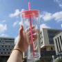 China RTS 24oz Plastic Tumbler Cold Cups 16oz Double Wall Tumbler BPA Free Clear Plastic Cups with Colored Plastic Lid Straw
