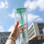 China RTS 24oz Plastic Tumbler Cold Cups 16oz Double Wall Tumbler BPA Free Clear Plastic Cups with Colored Plastic Lid Straw