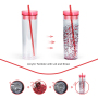 Custom 16oz Acrylic Double Wall Tumbler Snow Globe Bottle Plastic Cup with Pre-drilled Hole and Plug and Straw