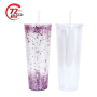 CN Warehouse DIY Pre-drilled Double Wall 24oz Clear Acrylic Tumbler Reusable Plastic Tumbler with Straw and Stopper