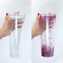 CN Warehouse DIY Pre-drilled Double Wall 24oz Clear Acrylic Tumbler Reusable Plastic Tumbler with Straw and Stopper