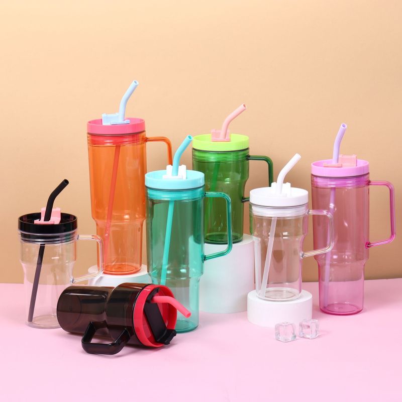30oz 40oz ECO Friendly Products Plastic Cup clear Colored Acrylic Tumbler Beer Mugs Mason Jars with Handle and Colored Lids