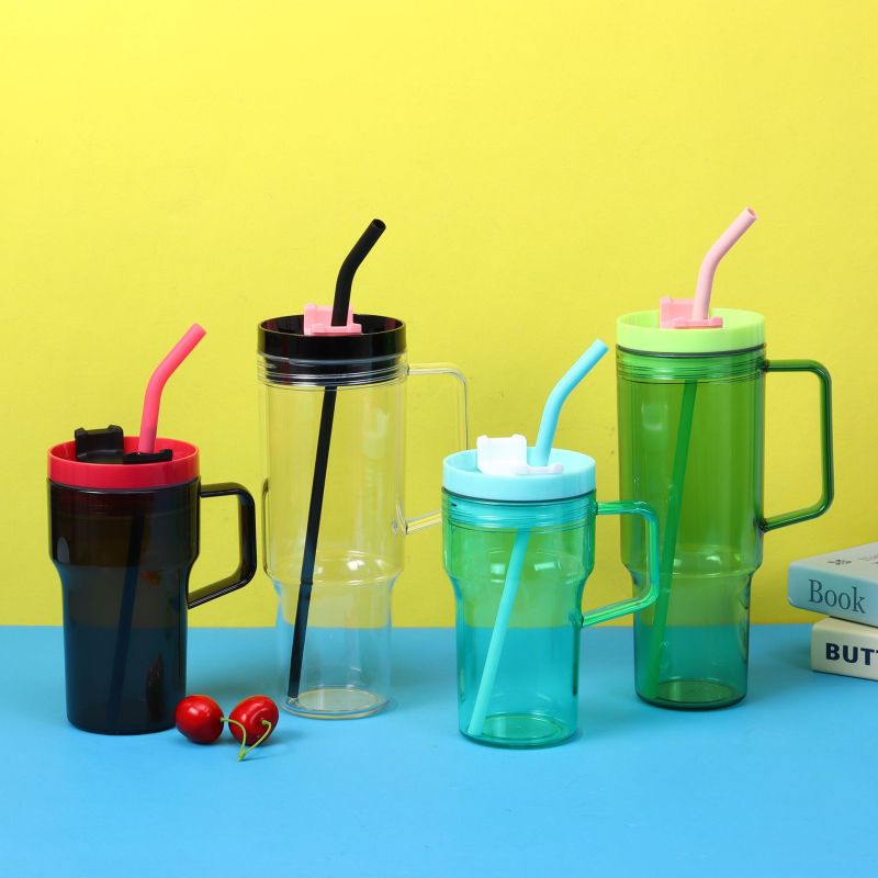 30oz 40oz ECO Friendly Products Plastic Cup clear Colored Acrylic Tumbler Beer Mugs Mason Jars with Handle and Colored Lids