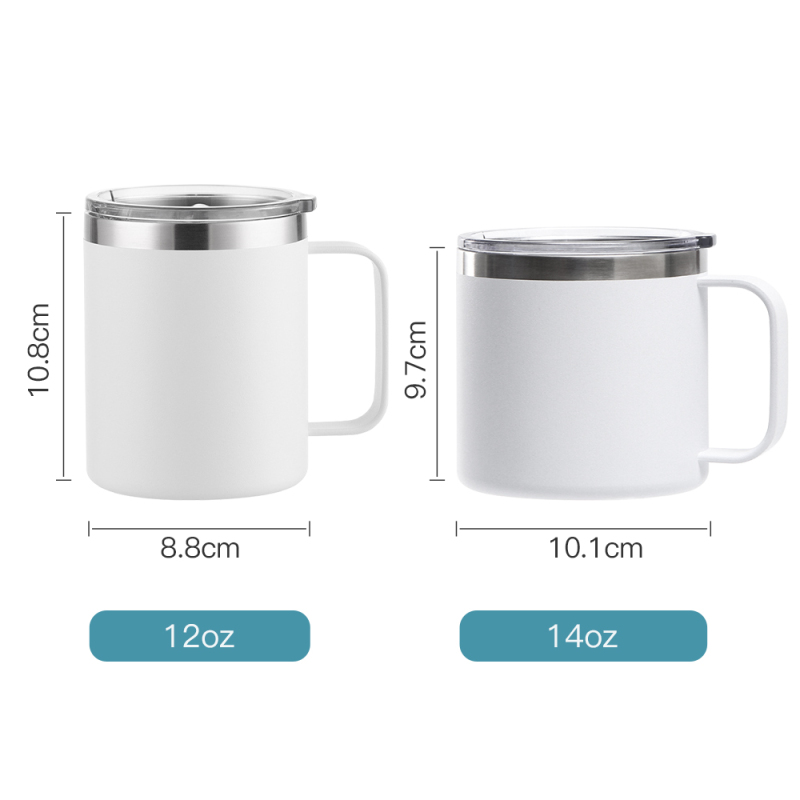 Powder Coated Insulated Coffee Mug with Lid Travel Tumbler with Handle 12oz 14oz 16oz Stainless Steel Cup for Camping Office
