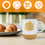 RTS USA Stocked 36pcs/ctn 15oz Sublimation Glossy White Ceramic Mug with Handle Black Plastic Lid and Bamboo Cork Bottom