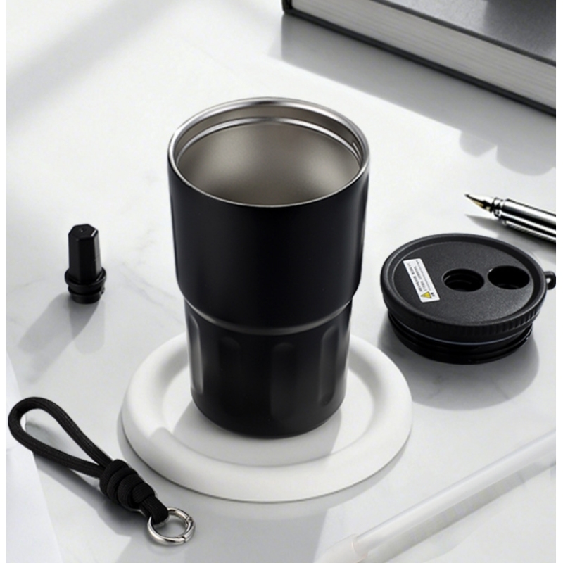 Custom logo Vacuum Insulated Stainless Steel Travel Coffee Mug Leak-Proof Reusable Cup Durable Thermoses Tumbler W/ Straw 15oz