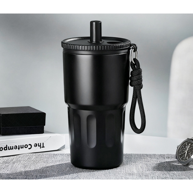 Custom logo Vacuum Insulated Stainless Steel Travel Coffee Mug Leak-Proof Reusable Cup Durable Thermoses Tumbler W/ Straw 15oz