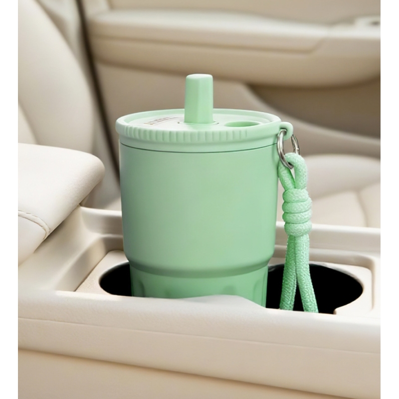 Custom logo Vacuum Insulated Stainless Steel Travel Coffee Mug Leak-Proof Reusable Cup Durable Thermoses Tumbler W/ Straw 15oz