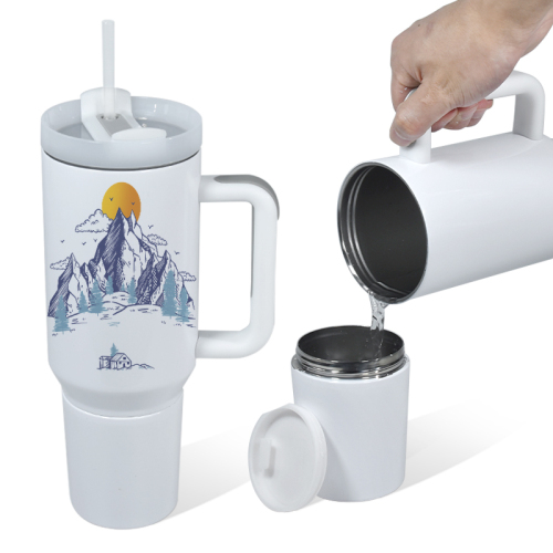 Sublimation Stainless Steel Insulate 40oz 2 in 1 Cup Tumbler Detachable Snack Ice Storage Compartment Coffee Mugs Water Bottle