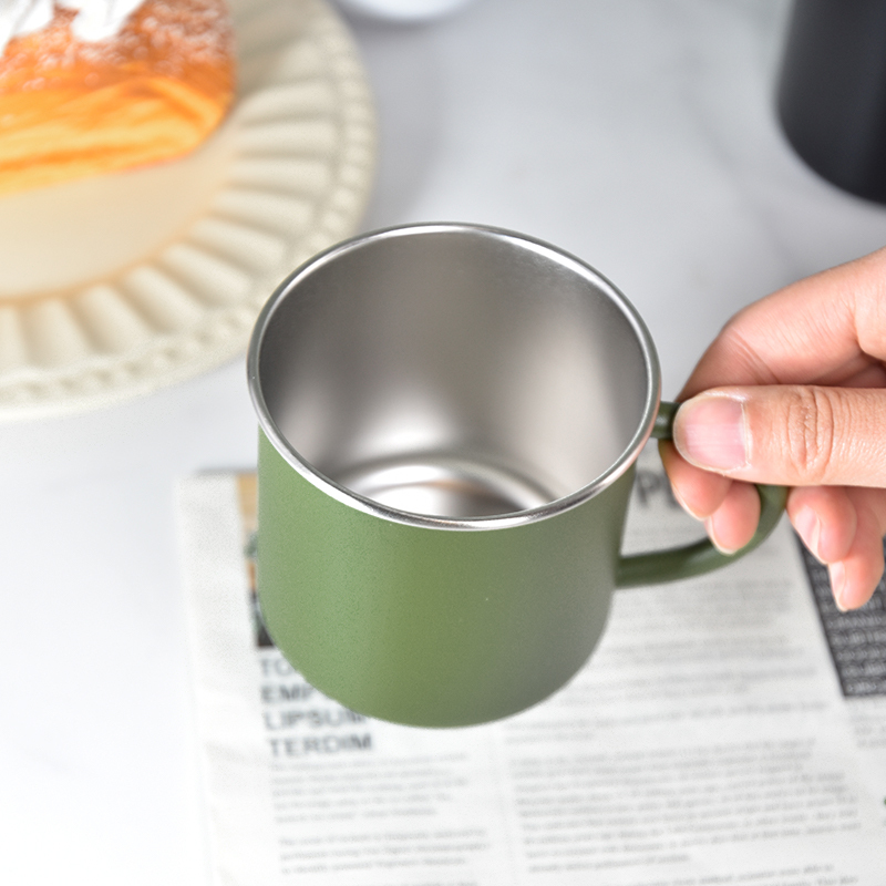 12 oz Coffee Mug Handle Tumblers Single Wall Stainless Steel 400ml Business Party  Beer Metal Cups for Drinking Outdoors