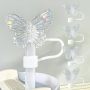 Lovely Acrylic Butterfly Silicone Dust Resistant  Reusable Topper Soft Rubber Straw Cover