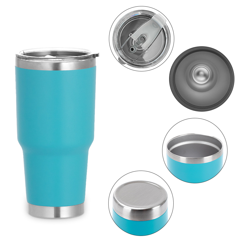 Custom Logo 30oz Powder Coated Travel Tumbler Double Walled Vacuum Insulated Stainless Steel 30 oz Coffee Mug Cup With Lid