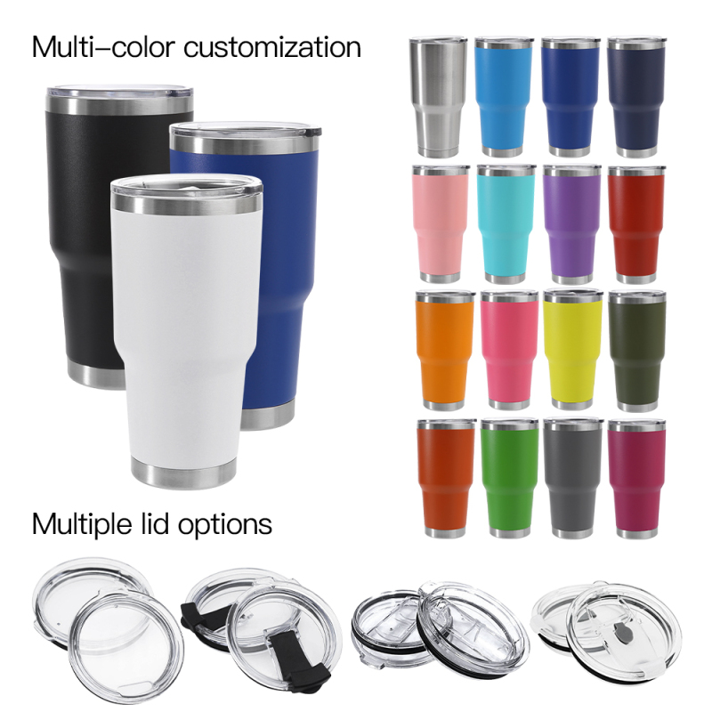 Custom Logo 30oz Powder Coated Travel Tumbler Double Walled Vacuum Insulated Stainless Steel 30 oz Coffee Mug Cup With Lid