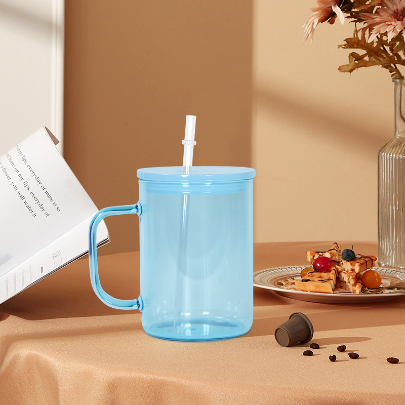 Sublimation Clear Jelly Candy 17oz Glass Tumbler 17oz Mug Sublimation Blanks Glass Can Tumbler Cup with Handle and