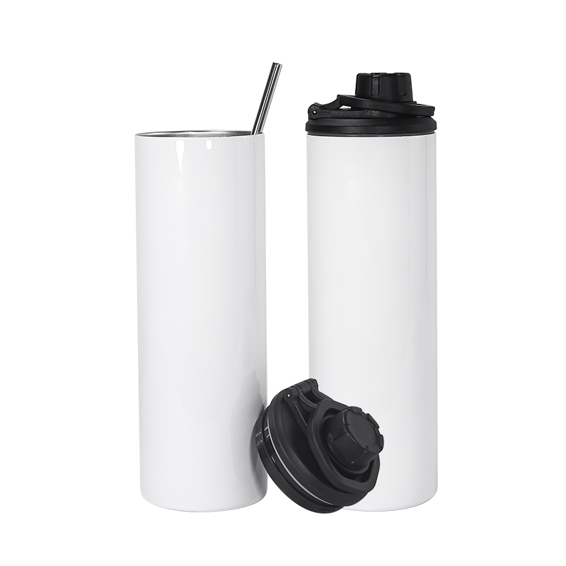 US Hot Sale Custom Sublimation Blank 20oz Straight Water Bottles Sports with Two Lids Handle Lids for Hiking Camping 30pcs/ctn