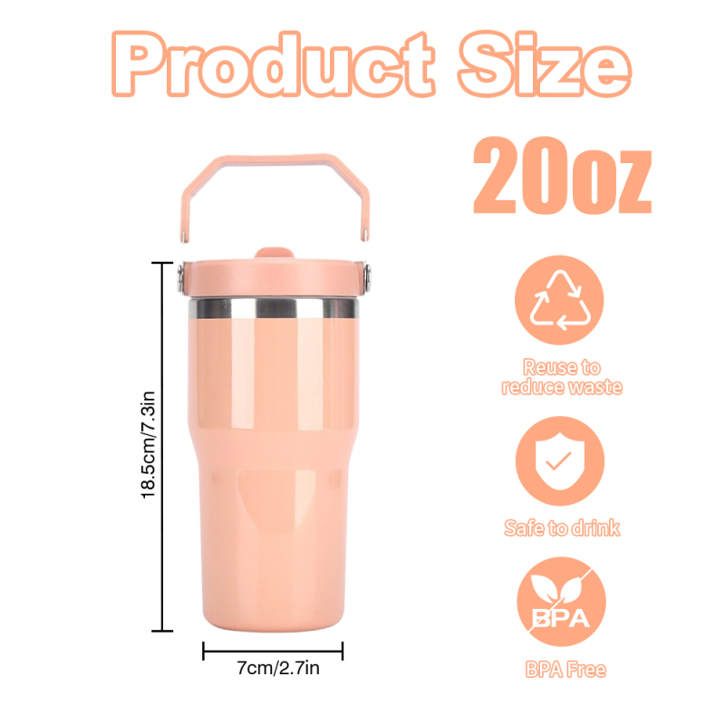 Sublimation Colored 20oz Sports Water Bottle 20oz Ounce Tumbler Cup With Top Handle Flip Straw for Heat Press Printing DIY