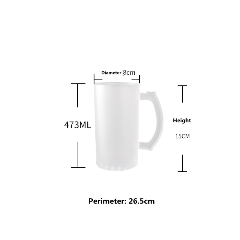 Frosted Glass Mug Sublimation Blanks 16oz Transparent Clear Beer Glass Mug with Handle Custom Tumbler Cups in Bulk