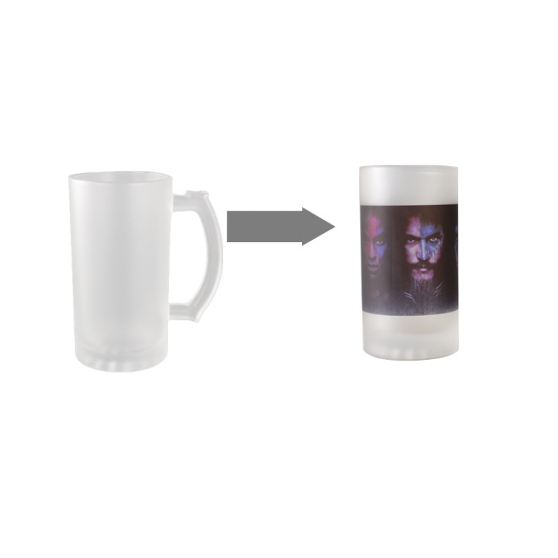 Frosted Glass Mug Sublimation Blanks 16oz Transparent Clear Beer Glass Mug with Handle Custom Tumbler Cups in Bulk