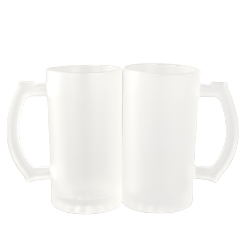 Frosted Glass Mug Sublimation Blanks 16oz Transparent Clear Beer Glass Mug with Handle Custom Tumbler Cups in Bulk