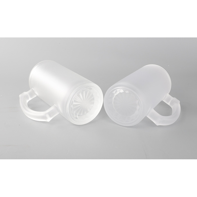Frosted Glass Mug Sublimation Blanks 16oz Transparent Clear Beer Glass Mug with Handle Custom Tumbler Cups in Bulk