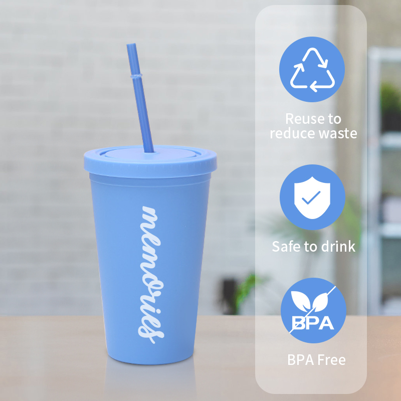 16oz 24oz Matt Painting Double Wall Custom Color AcrylicTumbler With Straw and Lid BPA Free Tumbler Personalized Plastic Cups