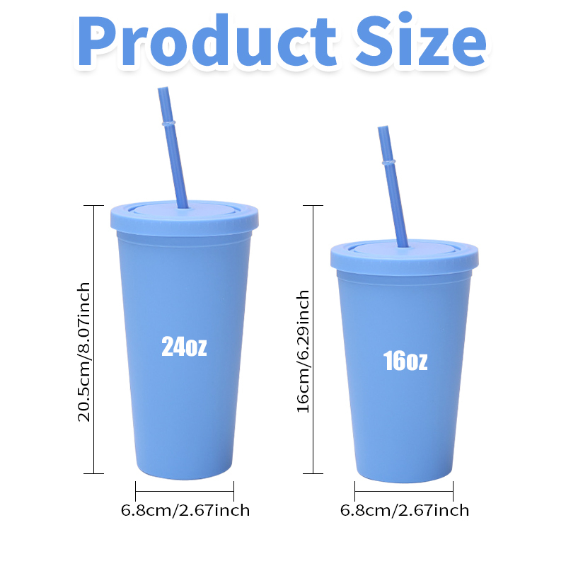16oz 24oz Matt Painting Double Wall Custom Color AcrylicTumbler With Straw and Lid BPA Free Tumbler Personalized Plastic Cups