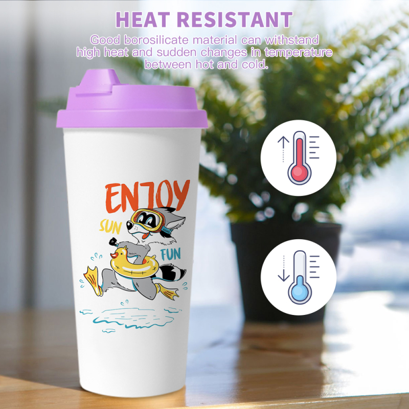 Reusable 450ml Sublimation Double Wall Plastic Tumbler Blanks with Colorful Lid Coffee Mugs Plastic Cups for DIY Heat Printing