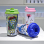 Reusable 450ml Sublimation Double Wall Plastic Tumbler Blanks with Colorful Lid Coffee Mugs Plastic Cups for DIY Heat Printing