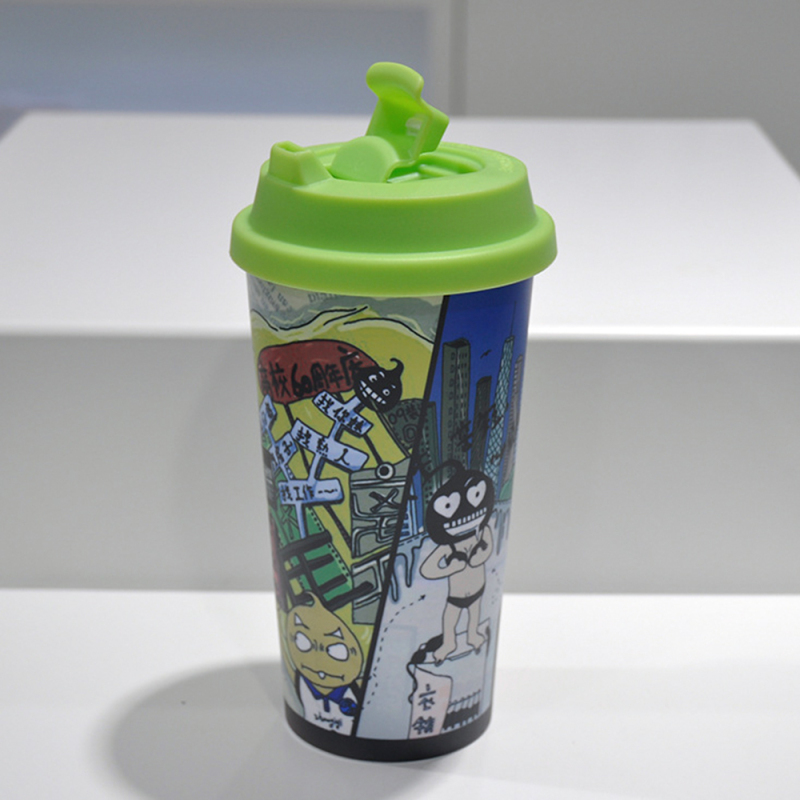 Reusable 450ml Sublimation Double Wall Plastic Tumbler Blanks with Colorful Lid Coffee Mugs Plastic Cups for DIY Heat Printing