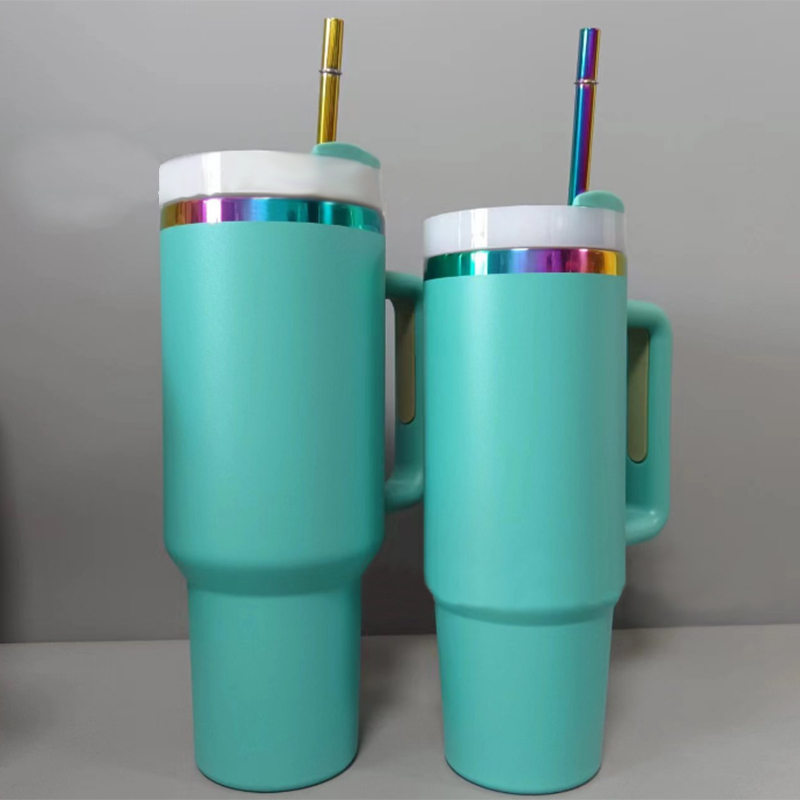 NEW Rainbow Plated Underneath 30oz Powder Coated Stainless Steel Handle Mug Double Wall Insulated Tumblers for Laser Engraving