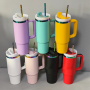 NEW Rainbow Plated Underneath 30oz Powder Coated Stainless Steel Handle Mug Double Wall Insulated Tumblers for Laser Engraving