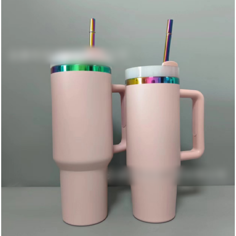 NEW Rainbow Plated Underneath 30oz Powder Coated Stainless Steel Handle Mug Double Wall Insulated Tumblers for Laser Engraving