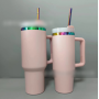 NEW Rainbow Plated Underneath 30oz Powder Coated Stainless Steel Handle Mug Double Wall Insulated Tumblers for Laser Engraving