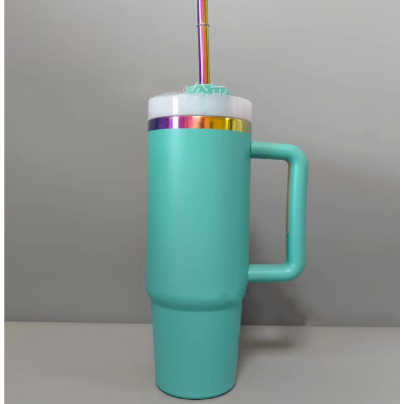 NEW Rainbow Plated Underneath 30oz Powder Coated Stainless Steel Handle Mug Double Wall Insulated Tumblers for Laser Engraving