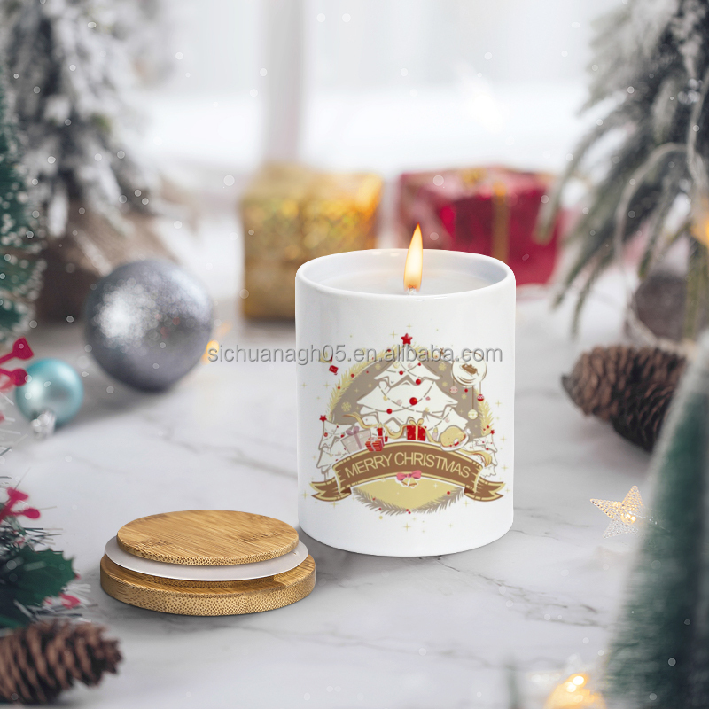 Custom LOGO in Bulk  11oz White Blank Sublimation Ceramic Tealight Candle Holder Christmas Decoration Candle Jar